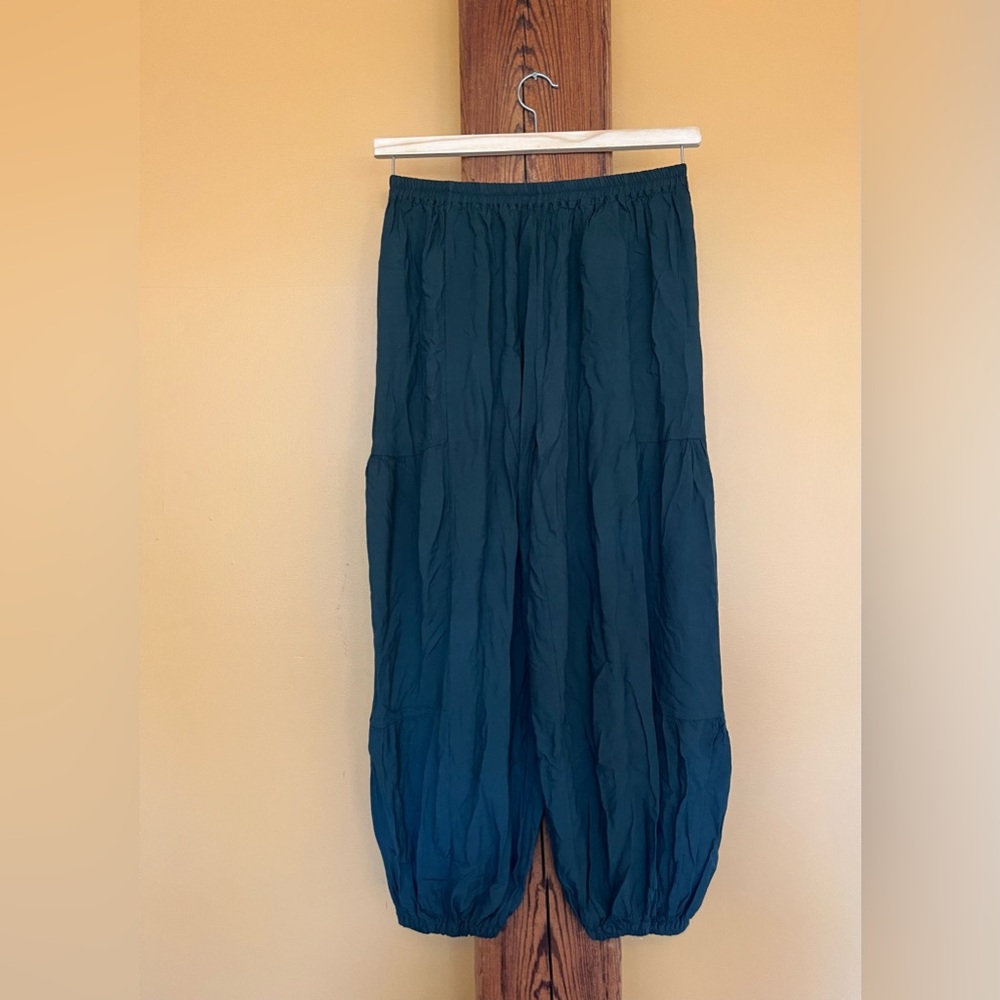 Hippie Harem Pants with Elastic Waist in Mercury Green made 100% Rayon
